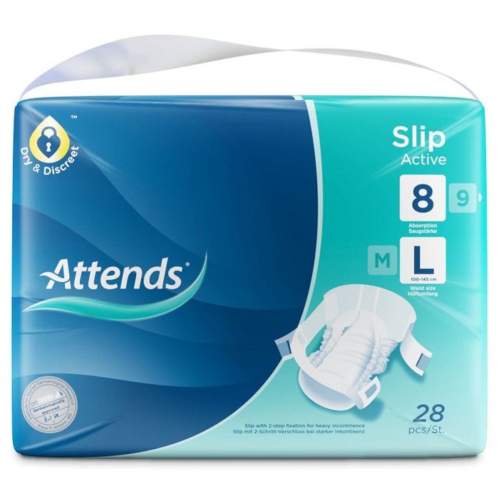 Multipack 4x Attends Slip Active 8 Large (2350ml) 28 Pack