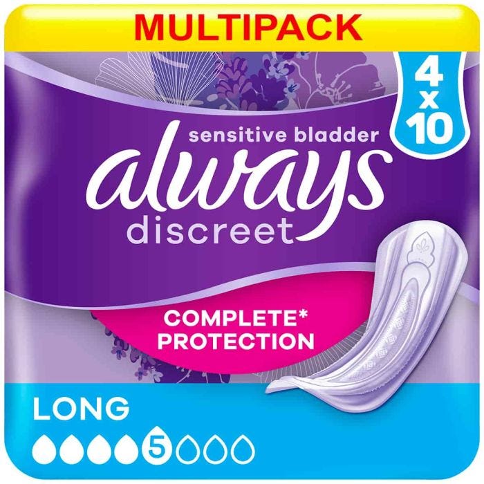 Multipack 4x Always Discreet Pads Long (400ml) 10 Pack