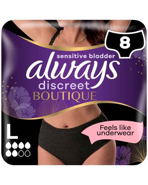 Always Discreet Boutique Pants Plus Black Large 8 Pack