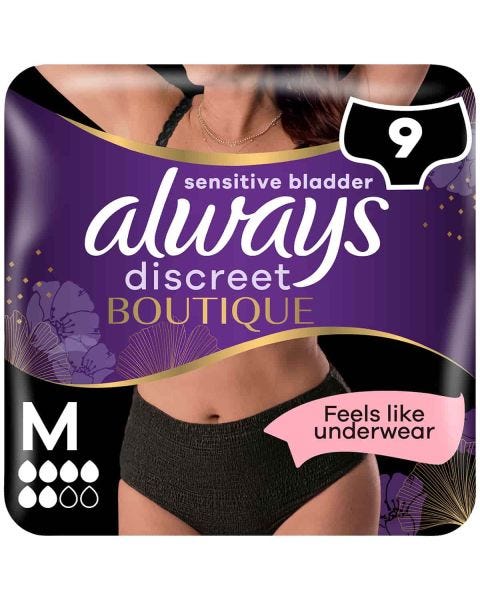 Always Discreet Boutique Pants Plus Black Medium 9 Pack